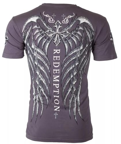 Archaic by Affliction Men's T-Shirt Spine Wings Y2K L Gray