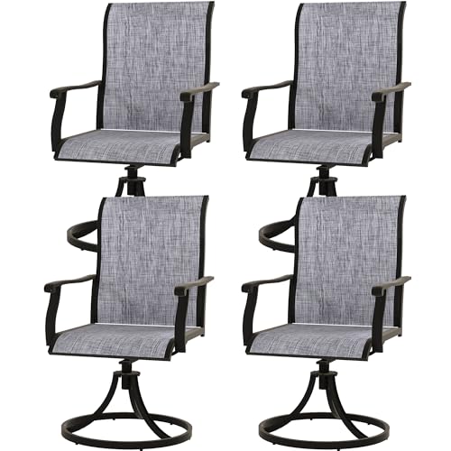 Murago Outdoor Patio Swivel Dining Chairs Set of 4, 360 Swivel and All Weather Rocking Chair with Textilene Mesh Fabric and Rust Proof Steel Frame, 400 Lb. Capacity, Grey