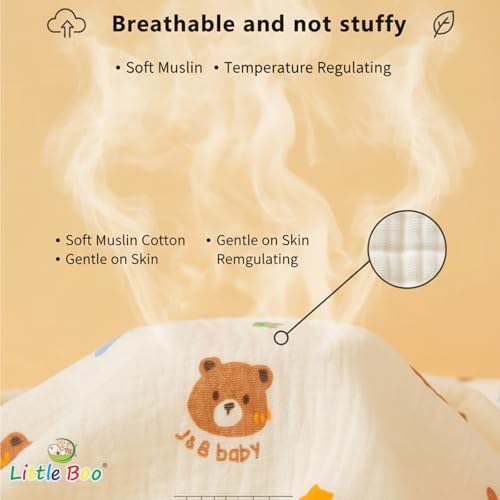 Image of Little Boo Muslin 6 Layer Organic Cotton Face Towel for Newborn Baby, Baby Bath Towel Wipes Extra Soft Hankies Handkerchief for Kids, Reusable Towel for Toddlers Kids - (Pack of 5) - Beige Printed.