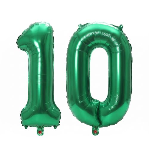 Image of Number 10 Balloon Foil Mylar Balloons for Birthday Party Decoration (Green, 16 Inch)