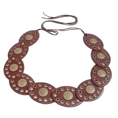 Western-Boho-Belt for Womens Wide-Disc-Hollow-Concho Lace-up PU-Leather Waist Belt for Dress Jeans
