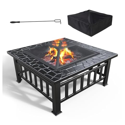 VOUNOT® Brasero Exterior para Jardín y Terraza, 3 en 1 Metal Fire Pit, Pozo de Fuego con Protector de Chispas, 81 x 81 x 45 cm