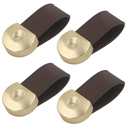 Semetall Paquete de 4 tiradores de cuero para cajones de 3 pulgadas con tornillos de montaje, manijas de cuero para cajuela, tiradores de correa, manija para armario, armario y armario (marrón oscuro)