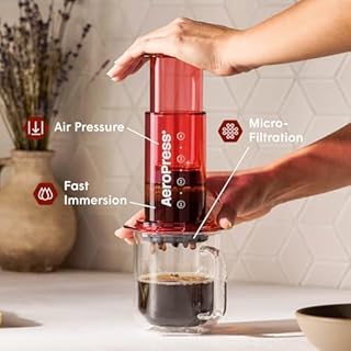 AeroPress Clear Coffee Press – 3 In 1 Brew Method Combines French Press, Pourover, Espresso, Full Bodied Coffee Without Grit or Bitterness, Small Portable Coffee Maker for Camping & Travel, Red
