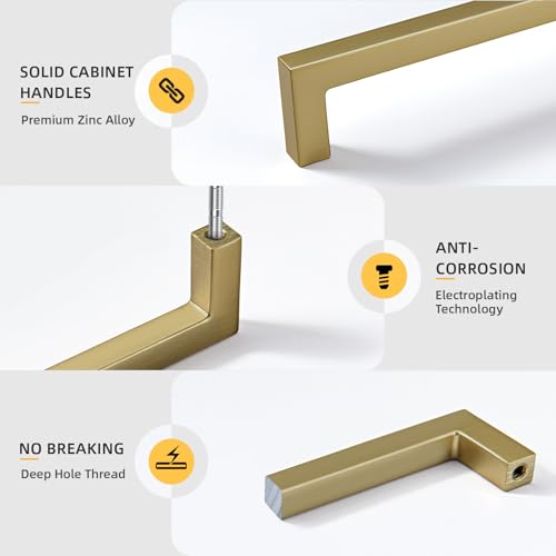 Goldenwarm 30 Pack 6-1/4 Inch Solid Cabinet Handles Champagne Bronze Cabinet Pulls Kitchen Drawer Handles Slim Square Bar Drawer Pulls Zinc Alloy Champagne Dresser Hardware for Cupboard Bedroom by Goldenwarm - Used condition - Image 5