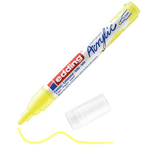 edding 5100 Marqueur acrylique moyen - jaune fluorescent - 1 feutre acrylique imperméable - pointe ronde 2-3mm - peinture acrylique pour peindre sur la toile, le papier kraft, le bois et la pierre
