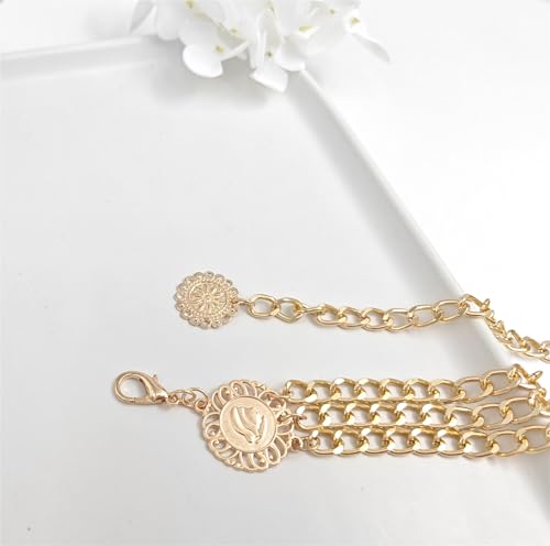 Multilayer Metal Waist Chain Belt Dress for Women, Gold Link Dangling Chain Belt Fashion Clothing Accessories for Dressing3