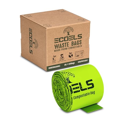 Bolsas de basura compostables ECOELS de 10 L, 30 L, 6 L, biodegradables, bolsas de basura de cocina, bolsas de basura 100% compostables para el hogar con certificado EN13432, bolsas de basura fuertes