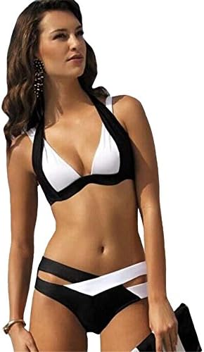 2016 Women Color Block Push Up Cross Bathing Suit Plus Size Fashion Bikini Sets (Medium)