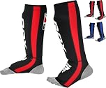 RDX T6 Shin Instep Guards for MMA, Muay Thai, Kickboxing – Durable Training & Sparring Shin Pads with Foot Shield (RED, S/M)