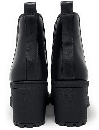 Soda Origami Womens Lug Sole Chelsea Ankle Booties Elastic Sides,Black Pu,7.5 #TOP2