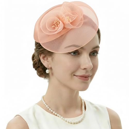 Image of DRESHOW Fascinators Hat Feather Headband Women's Fascinators Tea Party Headwear with Clip Flower Head Band for Girls & Women