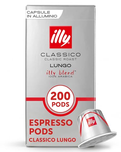 Image of illy Espresso Compatible Capsules, Coffee Pods for Nespresso Original Line Machine, Classico Lungo Medium Roast, 100% Arabica, Premium Italian Coffee, Single Serve, 10 Count, 20 Pack | Coffee Pods for Espresso Original Line, Compatible Capsules, 100% Arabica, Premium Italian Coffee