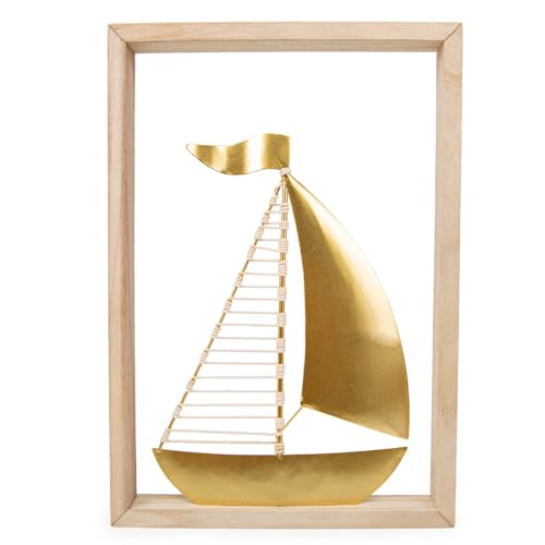 Logbuch-Verlag Segelschiff Bild elegantes Wandbild Schiff aus Metall gold weiß Geschenk Hochzeit Geburtstag Segelschiff maritime Wanddeko 24 cm