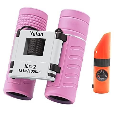 Yefun Jumelles pour Enfant avec BAK4 Prism,10x22 Compact D'extérieur Éducative,Randonnée, Chasse, Visites Touristiques,Observation des Oiseaux, Cadeaux pour Garçons et Filles de 3 à 12 Ans（Rose）