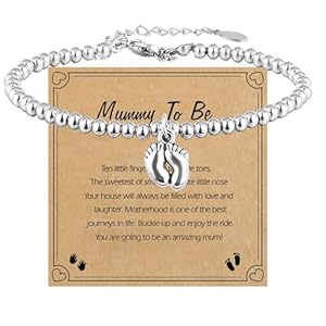 BENIFILE Mum to Be Gifts – Silver Bracelet for Women, Little Foot Charm & Greeting Card