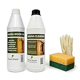 Sauna Shield Sauna Care Set – Sauna Wood Oil & Sauna Cleaner (33.8 fl oz each) with Applicator Sponge & Gloves | Protects, Cleans & Nourishes Sauna Wood | For Traditional & Infrared Saunas
