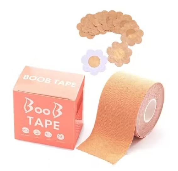 Tape for Women, Cotton, Breast Lift Tape with Nipple Covers, for Backless and Strapless Outfits, Breathable and Sweat Proof, Cream-image-33