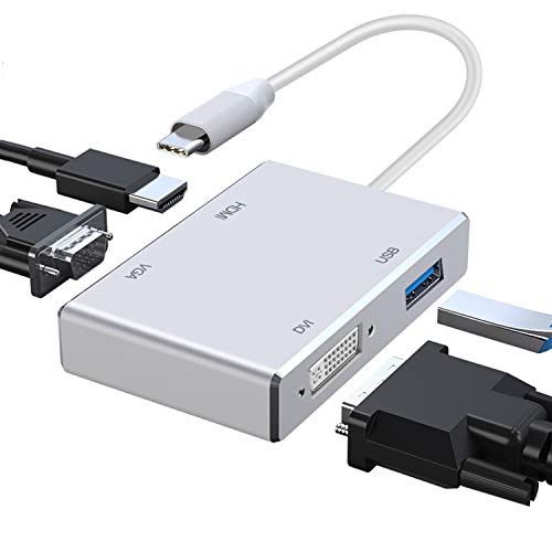 huiheng Adaptador Tipo C a HDMI, 4in1 USB C a HDMI DVI VGA Convertidor Adaptador multipuerto expansor USB para Google Chromebook, HP, Samsung S8 / S9