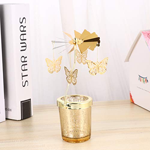 Garneck Spinning Candle Holder Butterfly Design Rotating Tealight Candle Stand Table Centerpiece Tabletop Decoration For Home Party Wedding (Golden) #TOP5