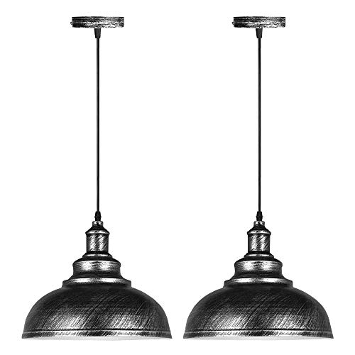 iDEGU Juego de 2 Lámparas de Techo Industriales, Lámpara Colgante Estilo Vintage Pantalla de 29CM en Metal E27 Iluminación de Techo Retro para Cocina, Comedor, Salón, Restaurante (Óxido de Plata)