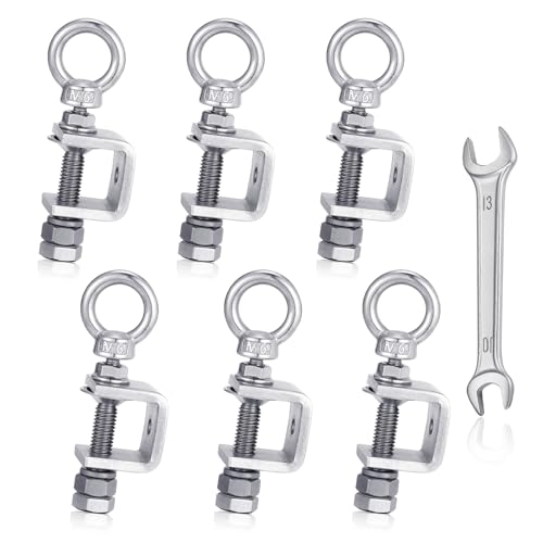 6-Pack Small C Clamps – 304 Stainless Steel Beam Clamps with M6 Screw Ring | Adjustable, Rust-Resistant I Beam Clamps for Ring Beams, Welding, Woodworking, Plants & Desk Use. Wide Jaw Openings (20MM)