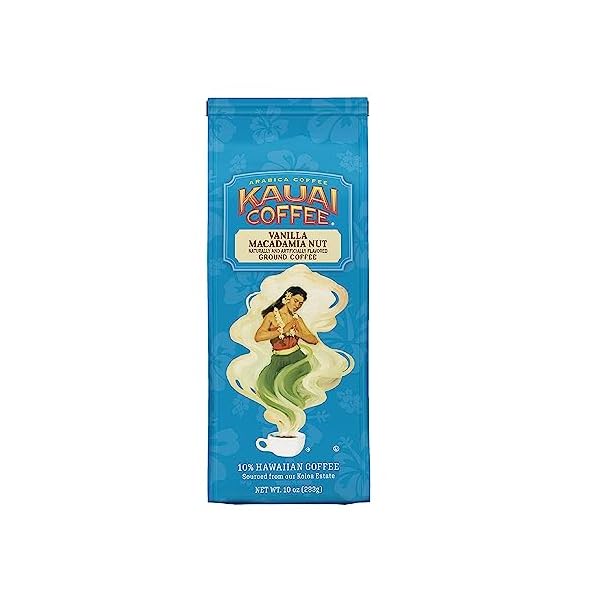 Kauai Hawaiian Ground Coffee, Vanilla Macadamia Nut Flavor - Gourmet Arabica Coffee From Hawaii's Largest Grower, Smooth, Delicious Flavor and Amazing Aroma - 10 Ounce