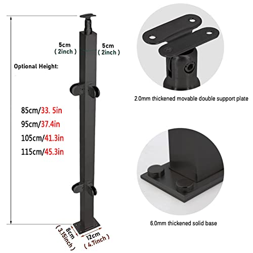Poteau robuste en acier inoxydable 304 avec base solide pour garde-corps d'angle noir