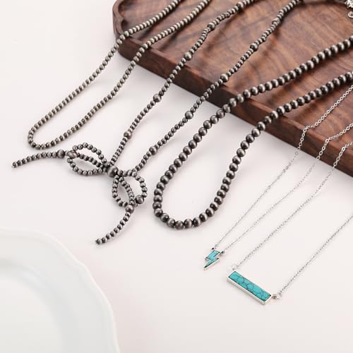 Navajo Pearl Bow Necklace Western Jewelry for Women Turquoise Choker Necklace Cowgirl 5PCS3