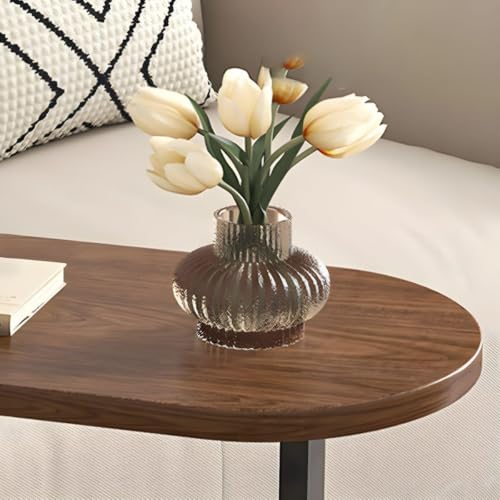 Image of Owme Adjustable Table Stands Couch Side Table, Swivel TV Tray Table, 360 Top Moving C-Shaped End Table, Small Center Table for Home Office Balcony | Storage Organizer - Nut Brown, Rectangular