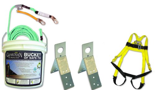 Image of Guardian Fall Protection 00840 BOS-R50 Bucket of Safe-Tie with 2 Reusable Anchors, 50-Foot Vertical Lifeline Assembly and HUV