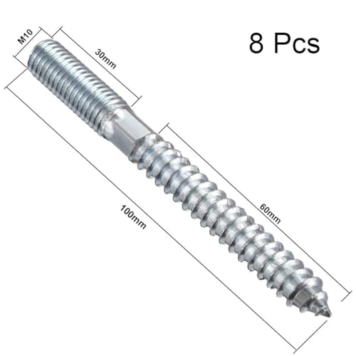 Image of TOP-VIGOR 8Pcs M10x100mm Double Headed Bolts Self Tapping Screw, Double Ended Dowel Screws, Screw Dowels Hanger, Threaded Lag Wood Screws and Machine Bolts for Wood Joint Furniture