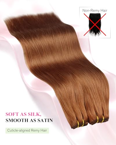 Image of YoungSee Sew in Extensions Copper Weft Hair Extensions Colorful Human Hair Weft Extensions Light Copper Long Straight Hair 100G 24Inch