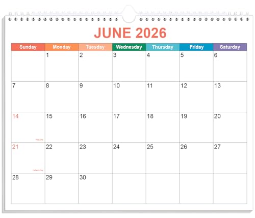 Calendar 2026-2027, Wall Calendar 2026-2027 from June 2026 - December 2027, 19 Months Calendar with Premium Paper, Twin-Wire Binding & Hanging Hook, 8.5" x 11", Colorful