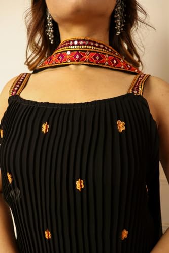 Image of Fashion Basket Georgette Embroidered Black Kurta Set for Women