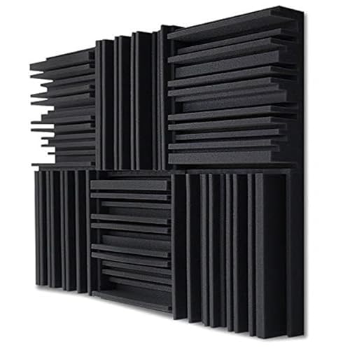 Recording Studio Foam Absorber, 6/12 Studio Acoustic Foam Panels Soundproof Sponge Diffusers Drum Room Absorption Treatment Wall Sound Foam Pad With Tapes(Black,12Pcs with Tapes)