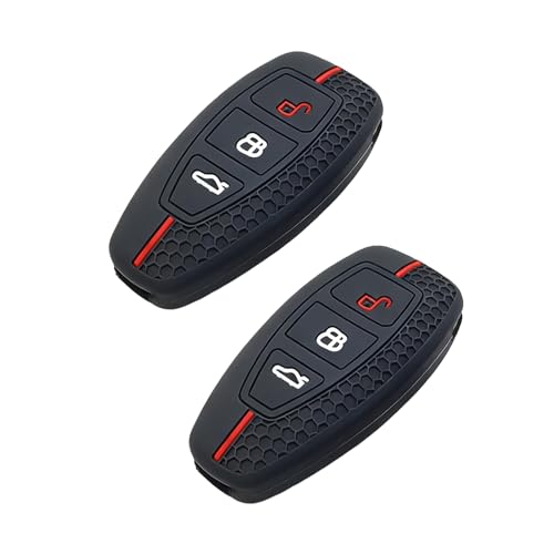 Lot de 2 Housses de Protection en Silicone pour Clé Ford 3 Boutons Keyless Go - Étui Compatible Focus, Fiesta, Kuga, Mondeo - Coque de Clé Antichoc Noire