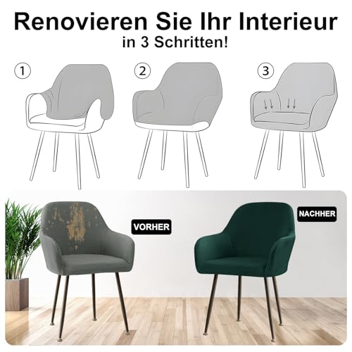 Alishomtll Stretch Samt Stuhlhussen 4er Set Universal Sesselbezug Stuhlbezug mit Armlehnen Abnehmbare Waschbar Esszimmerstühle Bezug für Küche Esszimmer Bankett Hochzeit Party (Grün, 4 Stück)