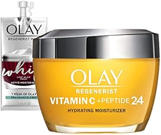 Olay Regenerist Vitamin C + Peptide 24 Brightening Face Moisturizer for Brighter Skin, Lightweight anti-aging cream for dark spots, Includes Olay Whip Travel size for dry
