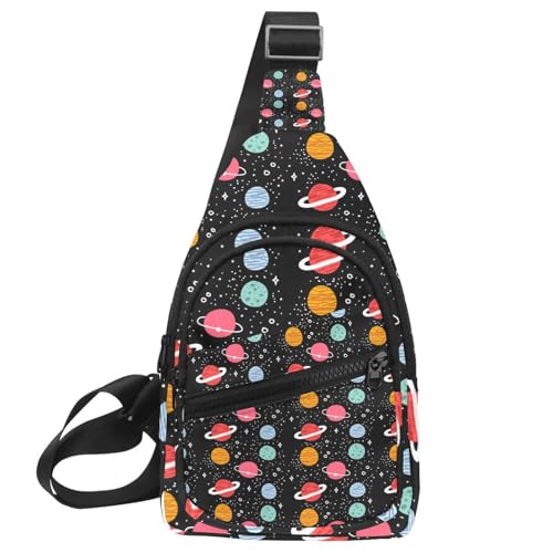 Mochila bandolera en el pecho para mujer y hombre con estampado de planetas multicolor