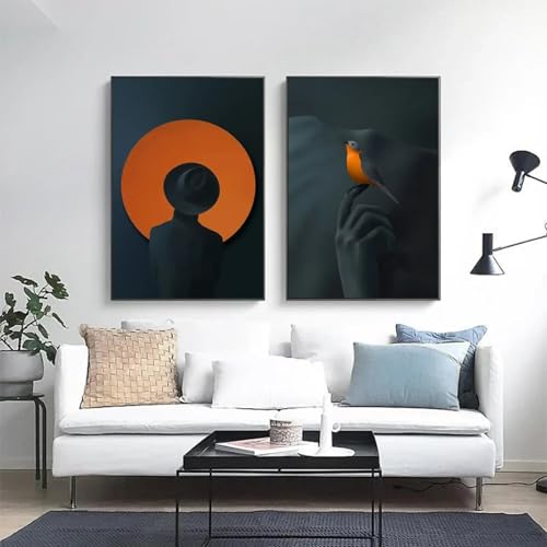Peinture portrait abstrait de fille en toile 21x30cm avec cadre moderne pour decoration