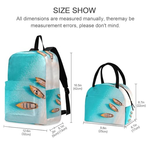 Backpack Lunch Bag Set Beautiful Beach Print, Big Storage Travel Backpacks with Insulated Lunch Box for Office Hiking Picnic2