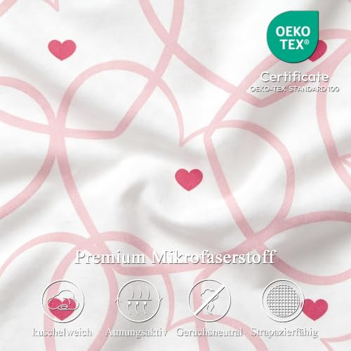 Freyamy Herz Bettwäsche 135x200 Herzen Weiß Rosa Mädchen Bettwäsche Set – Ansicht 5