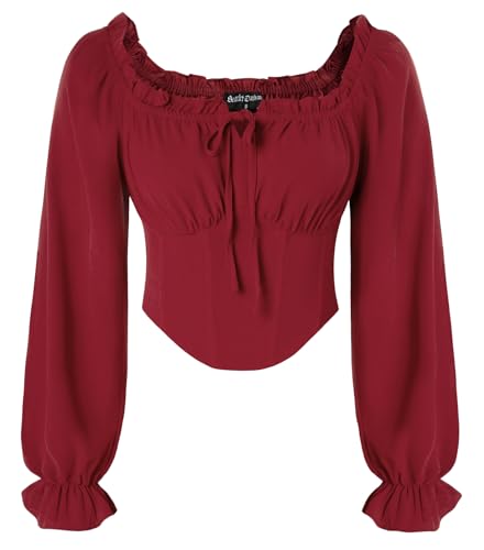 SCARLET DARKNESS Mittelalter Bluse Damen Korsett Top Langarm Piratenbluse
