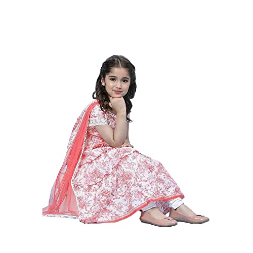 Image of BIBA Girls Cotton Flared Kurta Churidar Suit Set