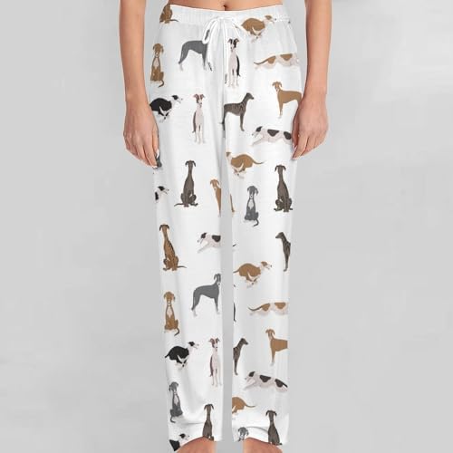 Greyhound Dogs Different Poses Men's And Women's Comfortable Casual Pajama Pants with Drawstring4