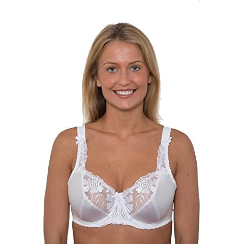 Gemm Ladies Plus Size White Bra Underwired Firm Control Bra E-J Cup (40 D) Cover