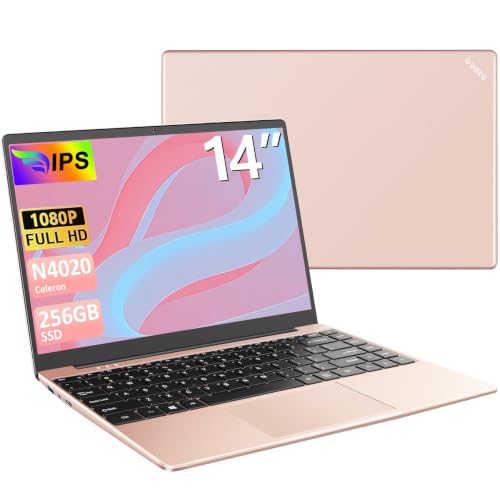 bvate 2026 Ordenador Portátil 14 Pulgadas hasta 2,8 GHz Celeron 256GB SSD PC Portátils Soporta 1TB SSD Expansión con Ratón Inalámbricopara Trabajo-Estudio-Aprendizaje 1080 Mini Puerto Multimedia-Oro