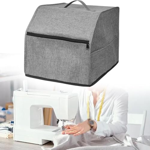 Overlock Sewing Machine Cover with Oxford Cloth Dust Protection and Multiple Storage Pockets, Fits Standard Serger Machines, simple to Clean, 31.5 x 29 x 28.5 cm(Grey)