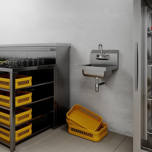 Image of Stainless Steel Wall Mounted Hand Sink 12 in. x 16 in. with Side Splash and Faucet